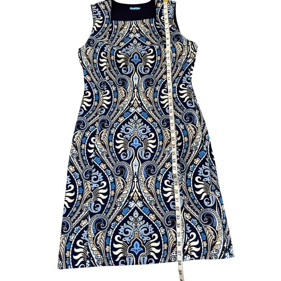 J. McLaughlin Sleeveless Scuba Dress Blue White Paisley Sheath Womens Size M - Picture 6 of 8